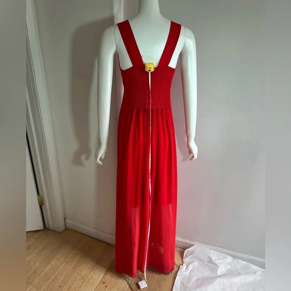 Cristina Gavioli maxi Red Sleeveless V-neck Pleated Front dress Size It 40 US 6 - Picture 4 of 8
